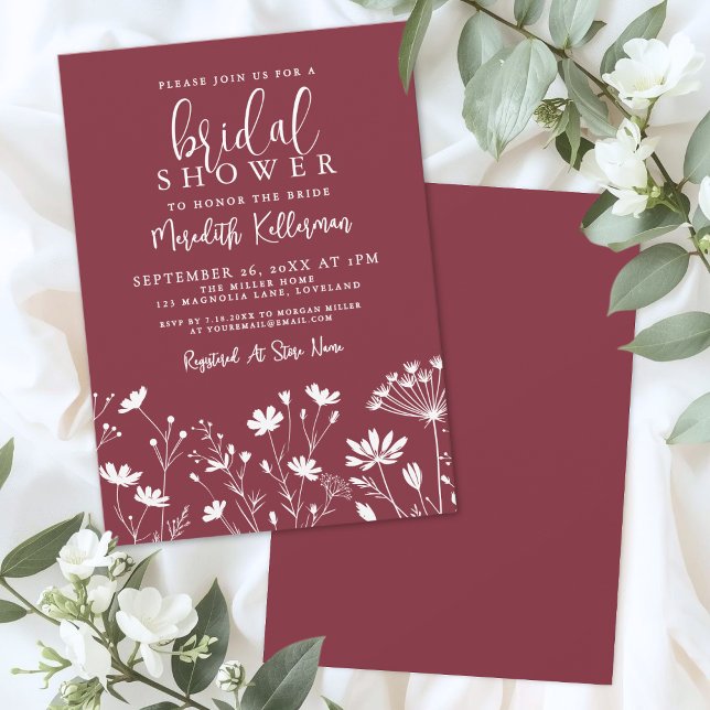 Wildflower Roter Braut- Dusche Einladung (Wildflower Red Bridal Shower Invitation)