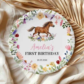 Wildflower Rustic Horse Birthday Party Pappteller