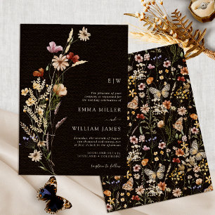 Wildflower-Schwarze Boho-Hochzeitseinladung Einladung