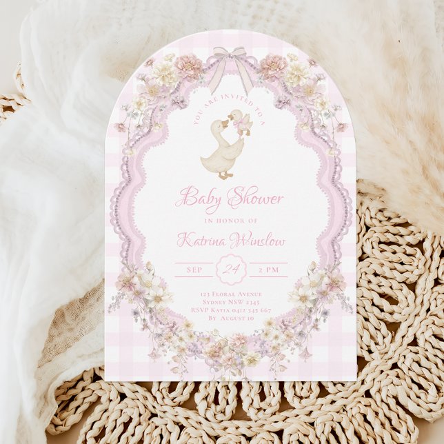 Wildflower Silly Goose Pink Bow Girl Baby Shower Einladung (Von Creator hochgeladen)