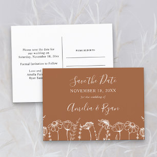 Wildflower-Skizze Burnt Orange Save-the-Date Ankündigungspostkarte