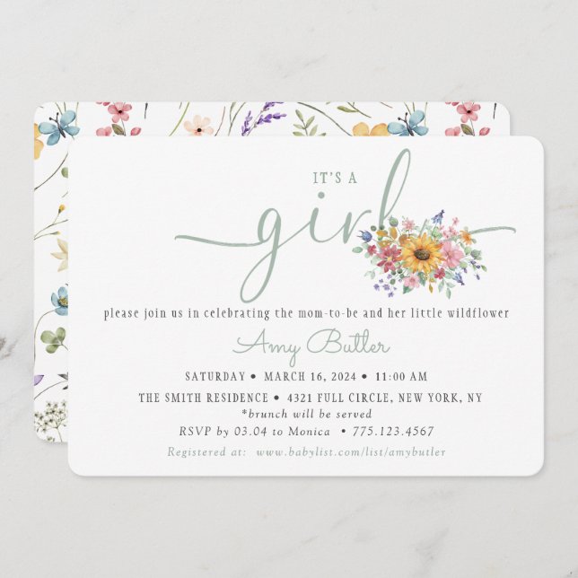 Wildflower Solid Green Shower Book Invitation Einladung (Vorne/Hinten)