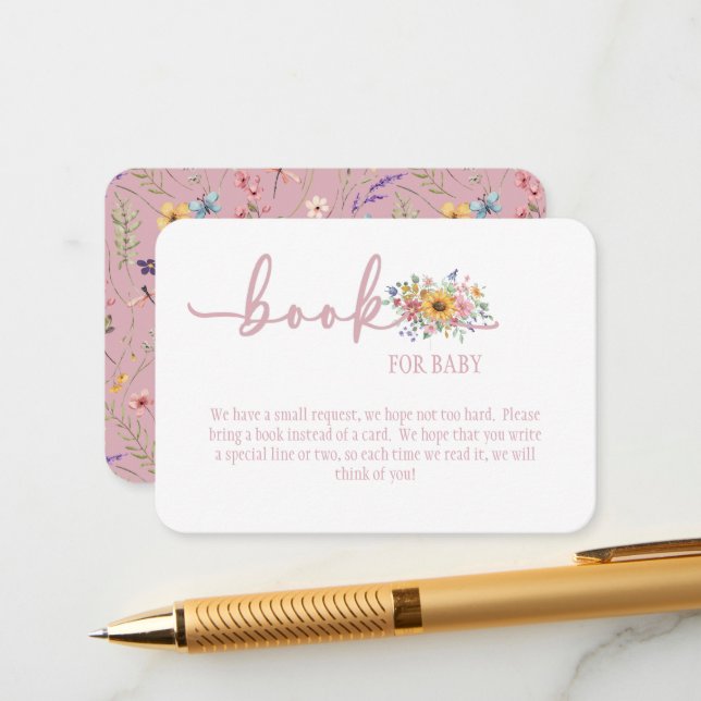 Wildflower Solid Pink Book for Baby Card Begleitkarte (Vorderseite/Rückseite Beispiel)