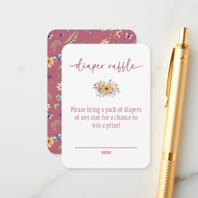 Wildflower Solid Rose Baby Shower Diaper Raffle  Begleitkarte (Vorderseite/Rückseite Beispiel)
