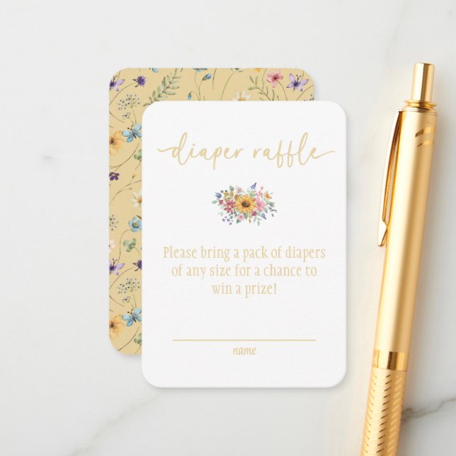 Wildflower Solid Yellow Baby Shower Diaper Raffle Begleitkarte (Vorderseite/Rückseite Beispiel)