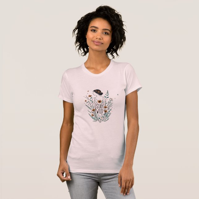 Wildflower Soul – Stay Wild Line Art Floral Silhou T-Shirt (Vorne ganz)