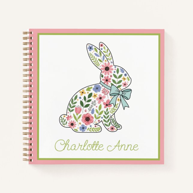 Wildflower Spring Rabbit Personalized Notizbuch (Vorderseite)