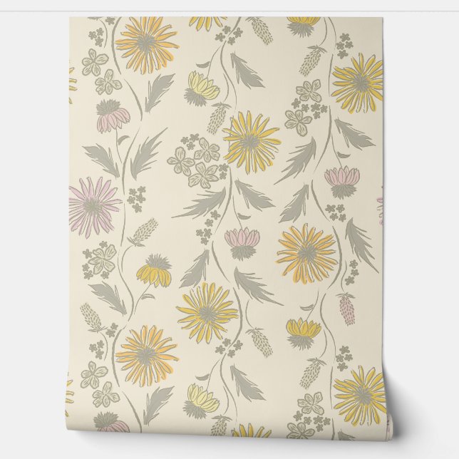Wildflower Stripes - Blush And Gray Green Tapete (Abrollen)