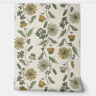 Wildflower Stripes - Mustard Gold And Deep Green Tapete