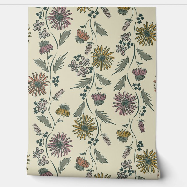 Wildflower Stripes - Muted Pink And Olive Green Tapete (Abrollen)