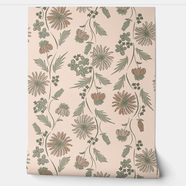 Wildflower Stripes - Taupe And Sage Green Tapete (Abrollen)
