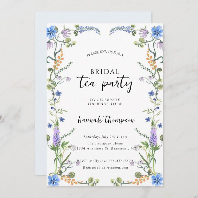 Wildflower Tea Bridal Shower Einladung (Vorne/Hinten)