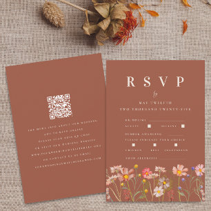Wildflower Terrakotta Mahlzeiten Optionen QR-Code  RSVP Karte