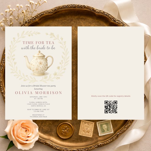 Wildflower Time for Tea QR Code Bridal Shower Einladung (Von Creator hochgeladen)