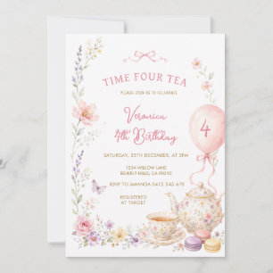Wildflower Time Four Tea 4. Geburtstagseinladung Einladung