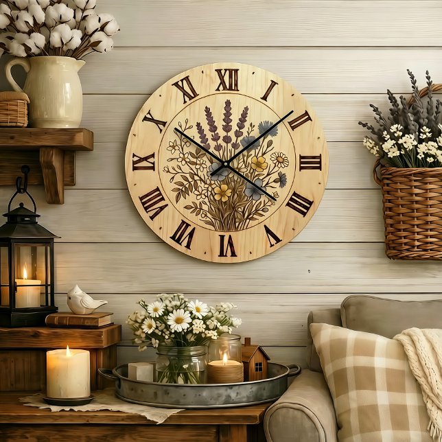 Wildflower Wall Clock - Gentle Natural Harmony Große Wanduhr (Von Creator hochgeladen)