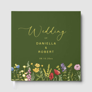 Wildflower Watercolor Green Floral Wedding Gästebuch