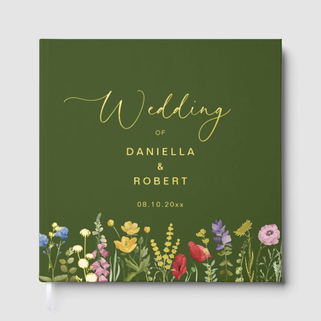 Wildflower Watercolor Green Floral Wedding Gästebuch (Vorderseite)