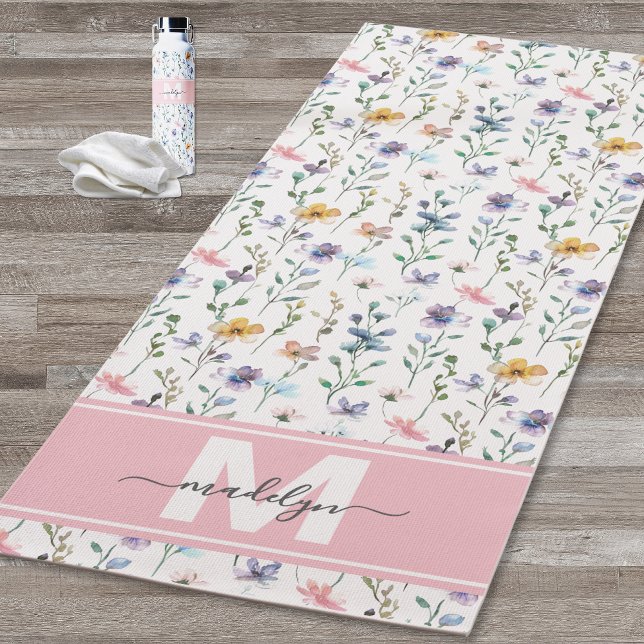 Wildflower Watercolor Monogram Yogamatte (Wildflower Watercolor Custom Name Monogram Yoga Mat)