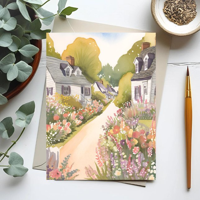 Wildflower Way | Coastal Beach Town Watercolor Postkarte (Von Creator hochgeladen)
