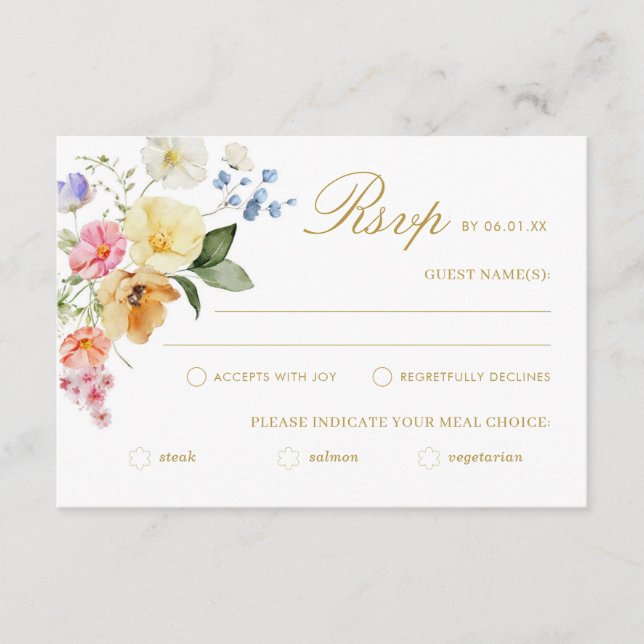 Wildflower Wedding Colorful Floral Wedding RSVP Karte (Vorderseite)