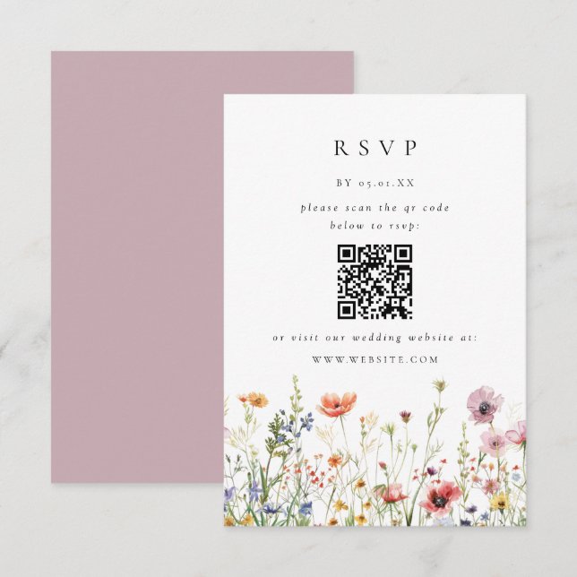 Wildflower Wedding QR Code RSVP Card (Vorne/Hinten)