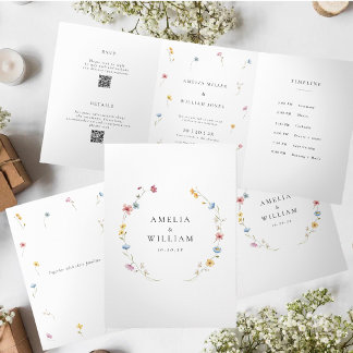 Wildflower Wedding Trifold | Timeline & RSVP Dreifach Gefaltete Einladung