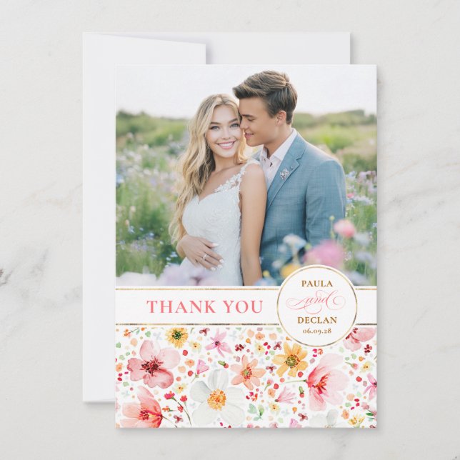 Wildflower Wedding Two Sided Thank You Photo Dankeskarte (Vorderseite)