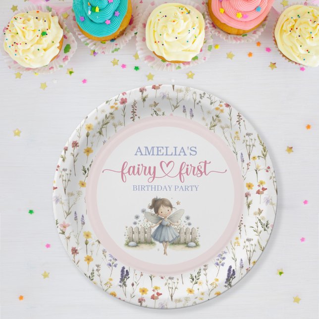Wildflower Whimsical Fairy First Birthday Party Pappteller (Wildflower Whimsical Fairy First Birthday Party Dinner  Paper Plates )