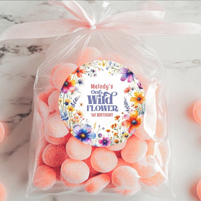 Wildflower Wild One 1st birthday  Runder Aufkleber (Von Creator hochgeladen)