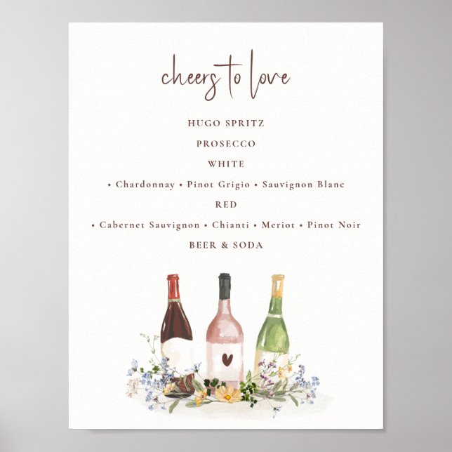 Wildflower Wine Bottles Drinks Sign Bridal Shower Poster (Vorne)