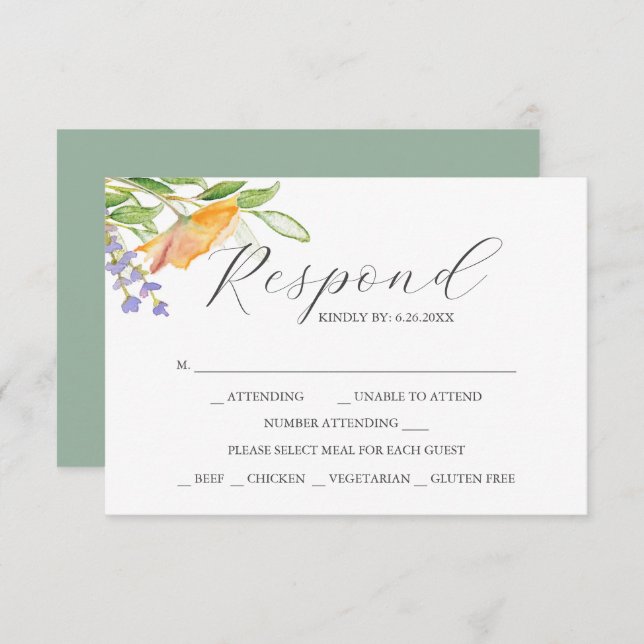 Wildflower with Meal Choice RSVP Cards (Vorne/Hinten)