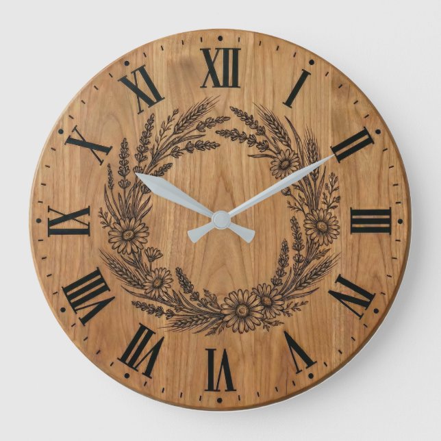 Wildflower Wreath wall clock |  Farmhouse Decor  Große Wanduhr (Vorderseite)