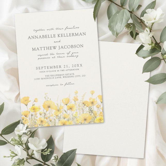 Wildflower Yellow Floral Wedding Einladung (Wildflower Yellow Floral Wedding Invitation)
