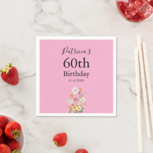 Wildflowers 60. Geburtstag Pink Party Serviette