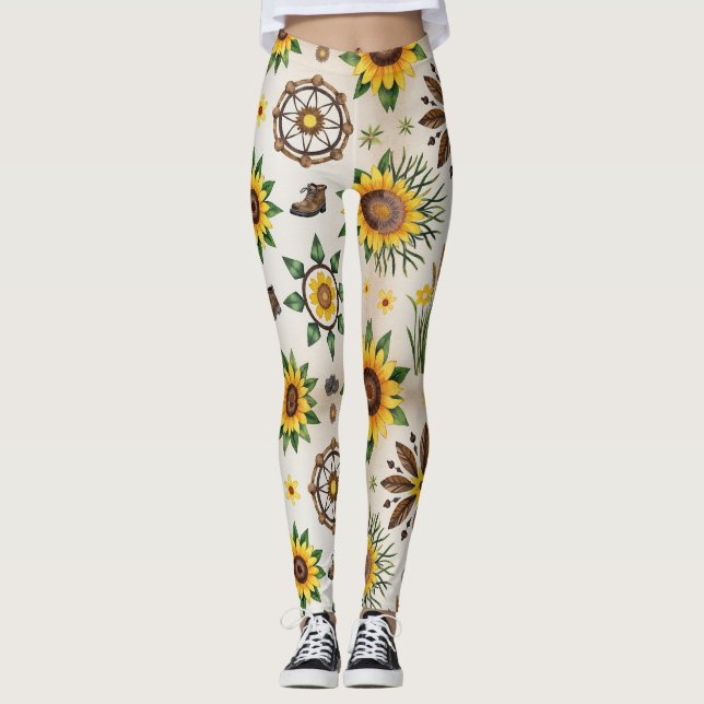 Wildflowers And Natural Seamless Pattern Leggings (Vorderseite)