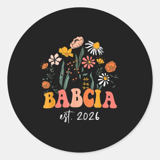 Wildflowers Babcia Est 2026 New Baby Reveal Ideas  Runder Aufkleber (Vorderseite)