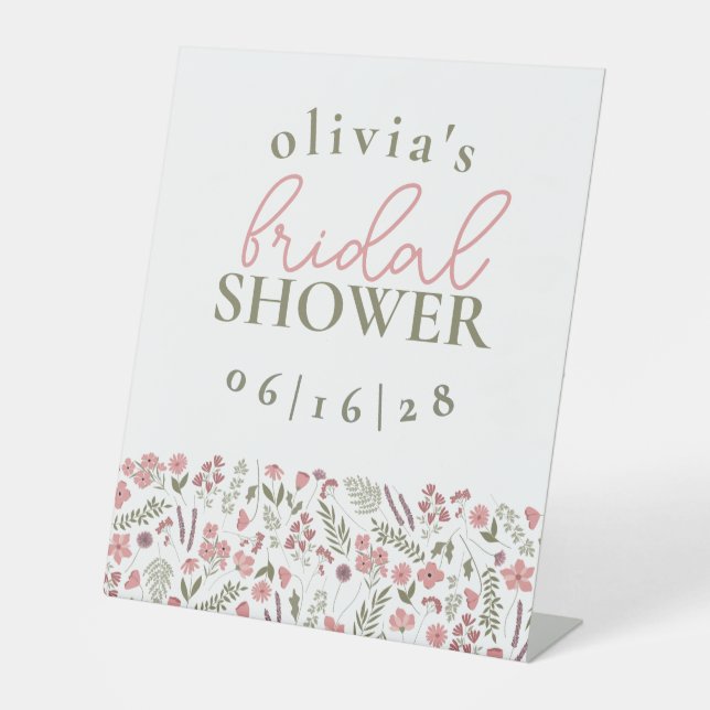 Wildflowers Bridal Shower Pedestal Sign - Pink Sockelschild (Vorderseite)