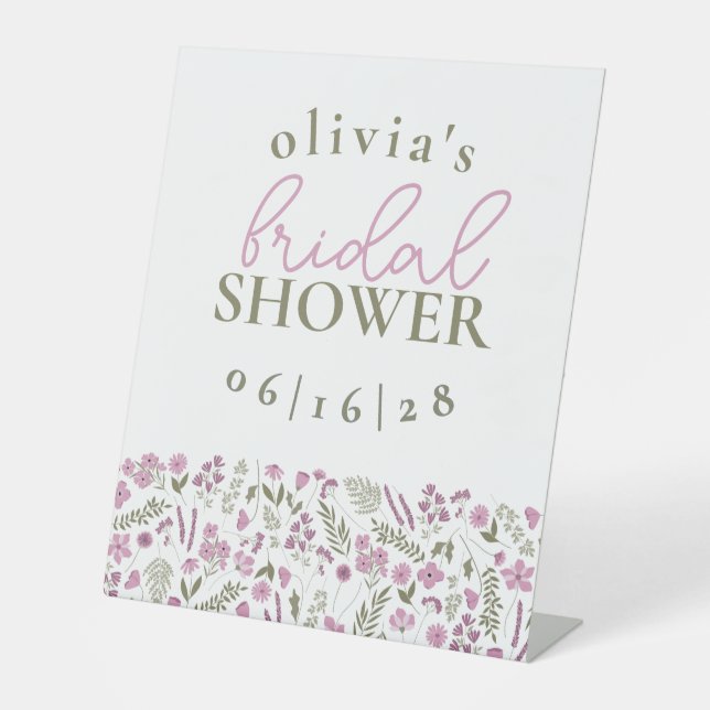 Wildflowers Bridal Shower Pedestal Sign - Purple Sockelschild (Vorderseite)