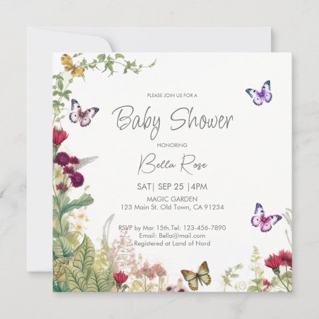 Wildflowers Butterflies Baby Shower Invitation Einladung (Vorderseite)