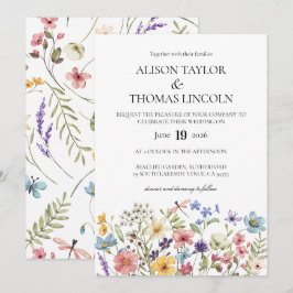 Wildflowers butterfly and dragonfly Wedding  Einladung