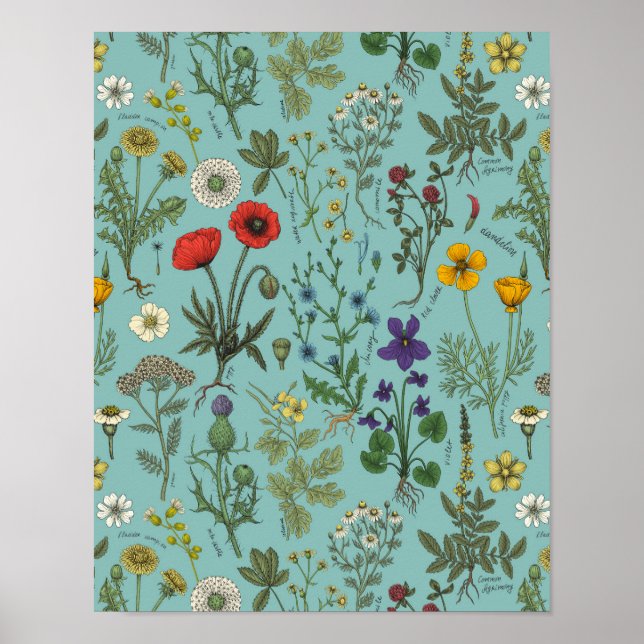 Wildflowers collage on blue poster (Vorne)