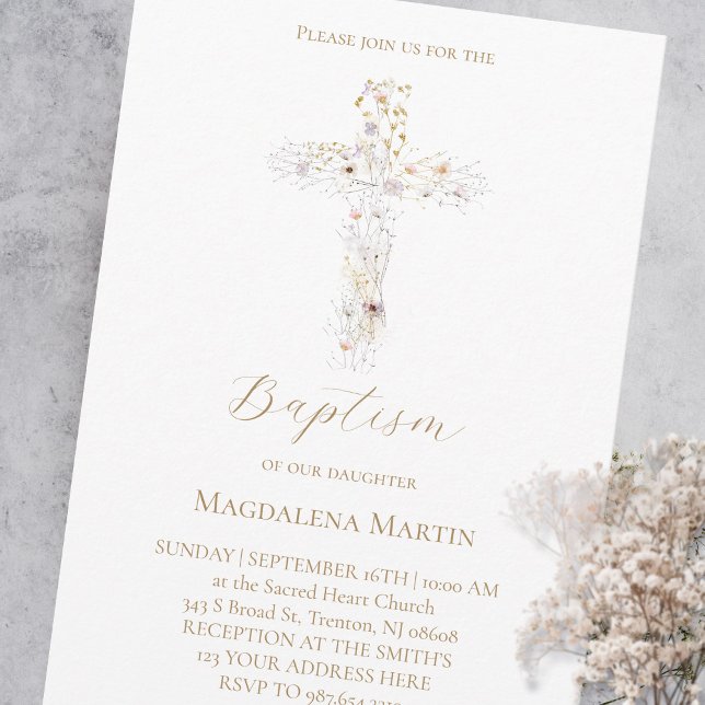 wildflowers cross | Baptism Invitation Einladung (Von Creator hochgeladen)