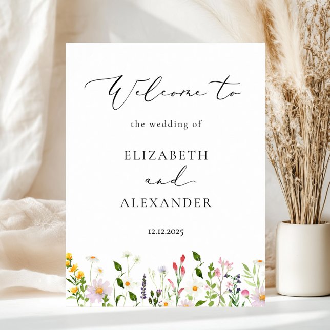 Wildflowers Elegant Calligraphy Wedding Welcome Poster (Von Creator hochgeladen)
