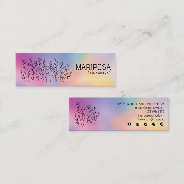 Wildflowers Elegant Custom Social Icons Rainbow Mini Visitenkarte (Vorne/Hinten)