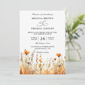 Wildflowers Elegant Modern Budget QR Code Wedding Einladung