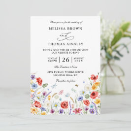 Wildflowers Elegant Modern Budget QR Code Wedding Einladung