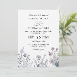 Wildflowers Elegant Modern Budget QR Code Wedding Einladung