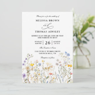 Wildflowers Elegant Modern Budget QR Code Wedding Einladung