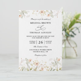 Wildflowers Elegant Modern Budget QR Code Wedding Einladung